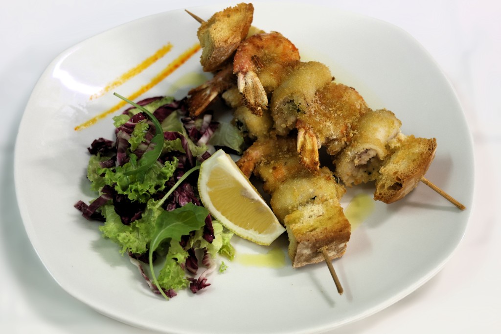 Spiedino di calamari e gamberi, Ristorante Alcide